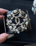 Chanel 19P Acrylic Gold & Crystal Double Strass Cuff Bracelet