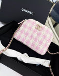 Chanel 24k pink tweed shell chain bag