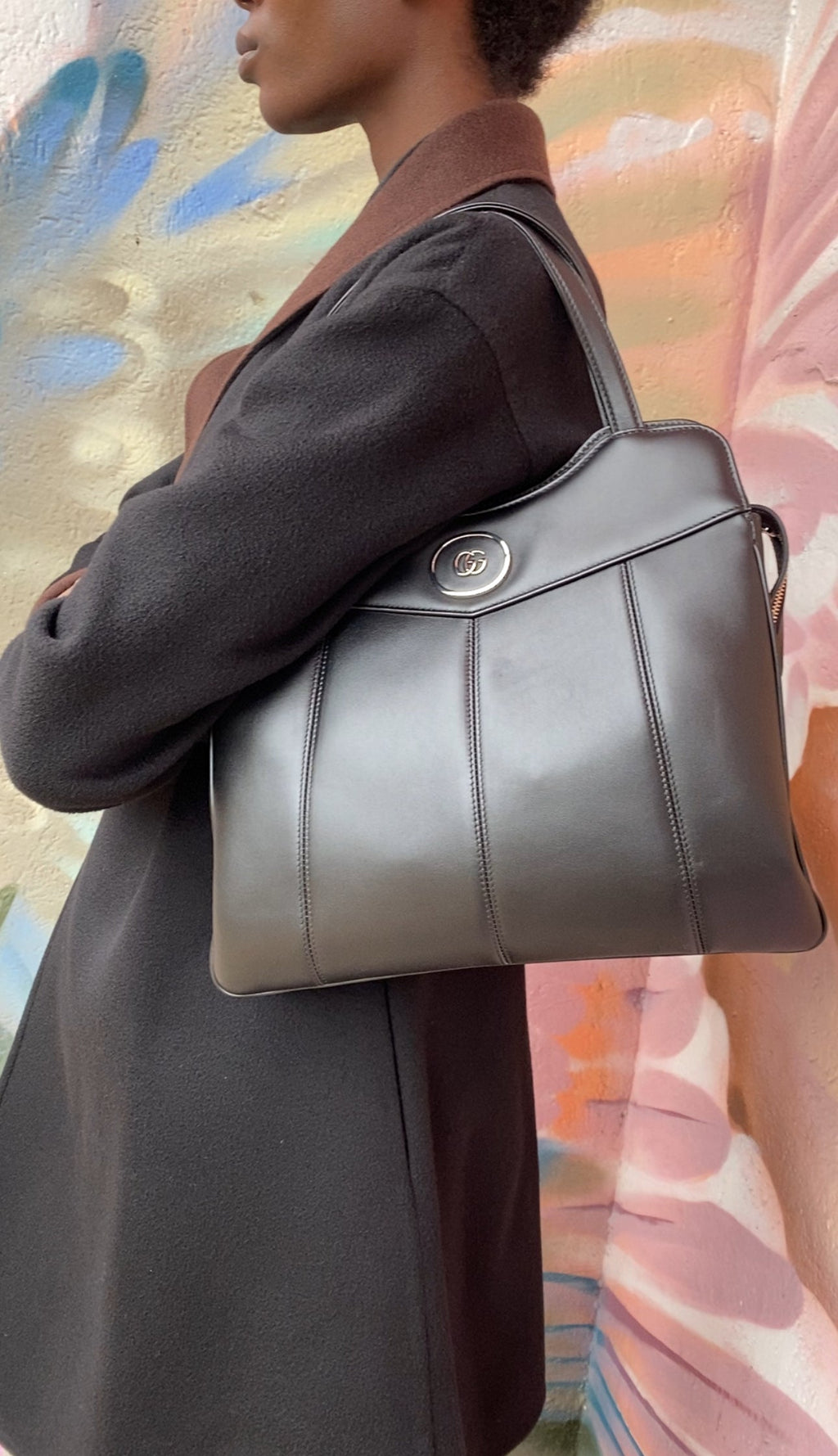 Gucci Black Leather Petite GG Two Way Tote Bag