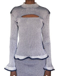 Louis Vuitton 2015 Navy Ribbed Knit Keyhole Sweater Skirt Set - M / US 6