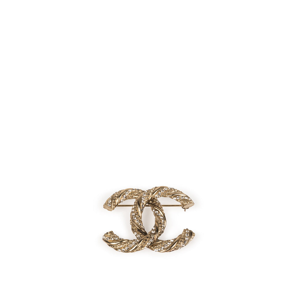 Chanel Crystal Twisted Rope CC Brooch