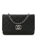 Caviar Quilted Chanel 19 Wallet On Chain WOC Black White