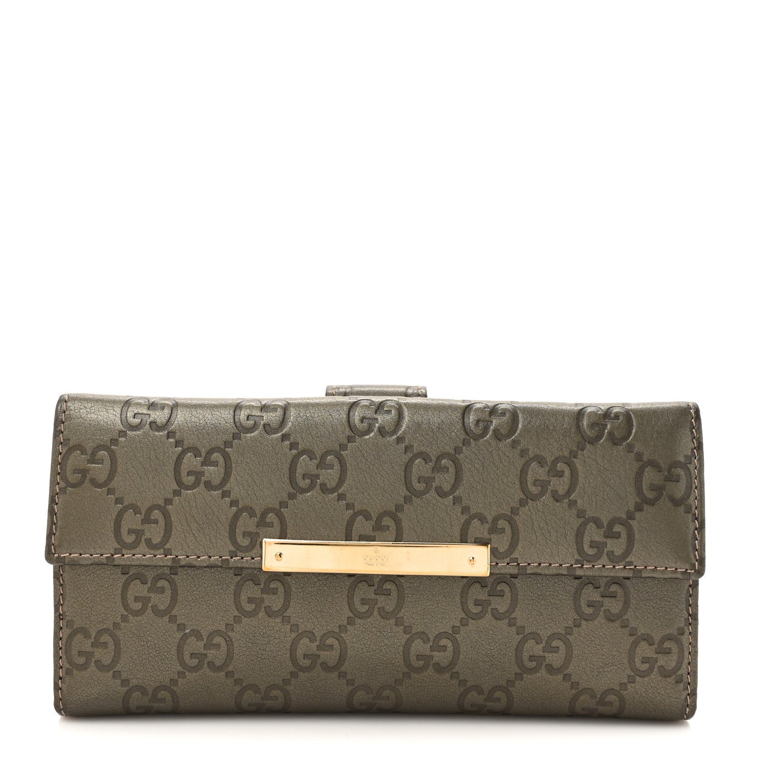 Guccissima Margaux Calfskin Metal Bar Continental Flap Wallet Sasso