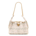 Tweed Quilted Small Chanel 25 Handbag Ecru Khaki Gold Red