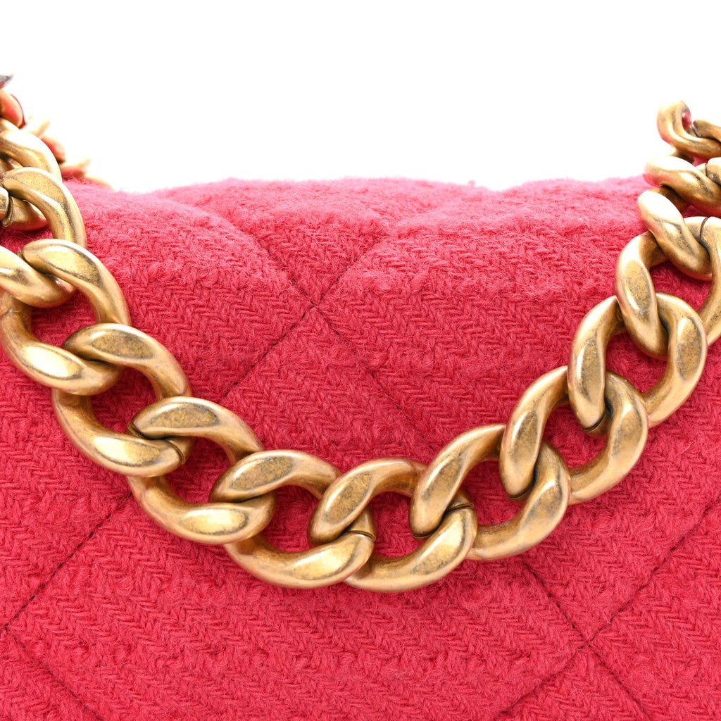 Tweed Quilted Large Chanel 19 Flap Pink
