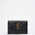 Saint Laurent Small Monogram Wallet Black Leather with Gold YSL Logo