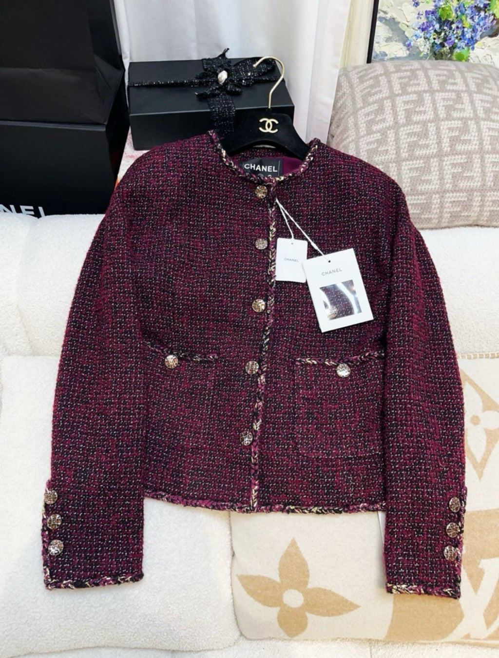 Chanel 22A Burgundy Tweed Jacket