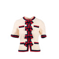 Gucci size 36 ribbon button mini jacket multicolour beige / navy/ red