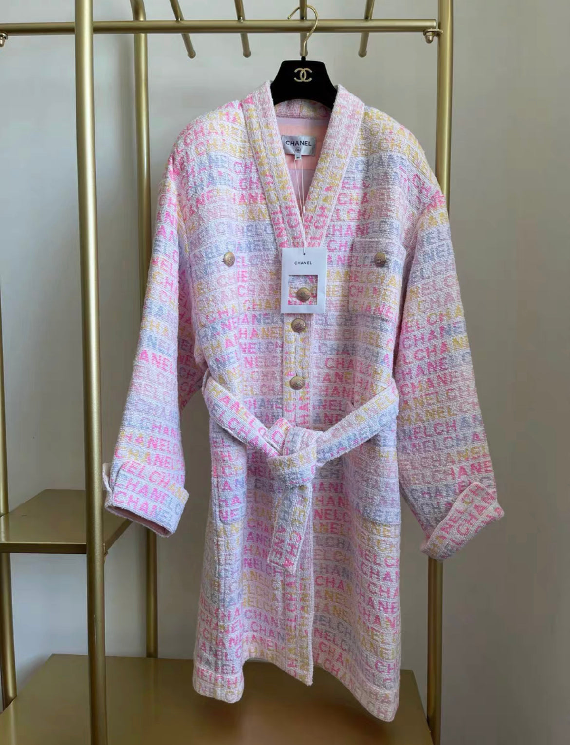 CHANEL 24C LONG WOOL MUlTICOLORE COAT IGAN size 38FR