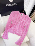 Chanel 23P Rose Crystal CC Buttons Viscose Cropped igan size 36