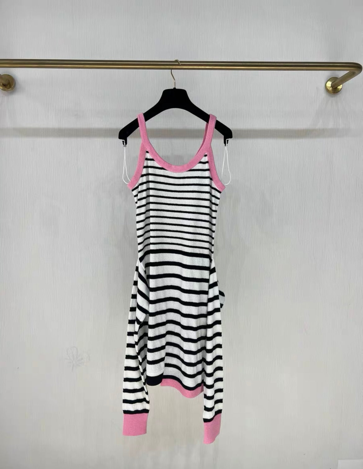Chanel 24S striped terry fabric double C logo pink dress Brand new with tag size 38