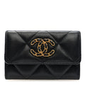 Lambskin Quilted Chanel 19 Flap  Holder Black
