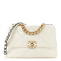 Shiny Crumpled Calfskin Quilted Medium Chanel 19 Flap White