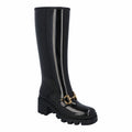 Women's Gucci Women Knee-High Rubber Boot With Horsebit In Black Leather