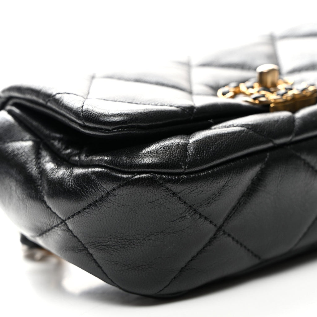 Goatskin Quilted Chanel 19 Waist Bag Black