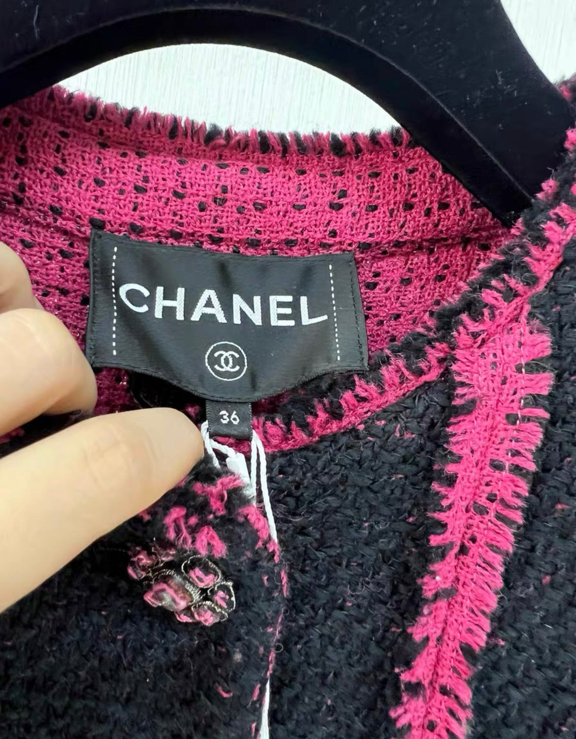 Chanel 2022 black and pink tweed jacket brand new with tags size 36