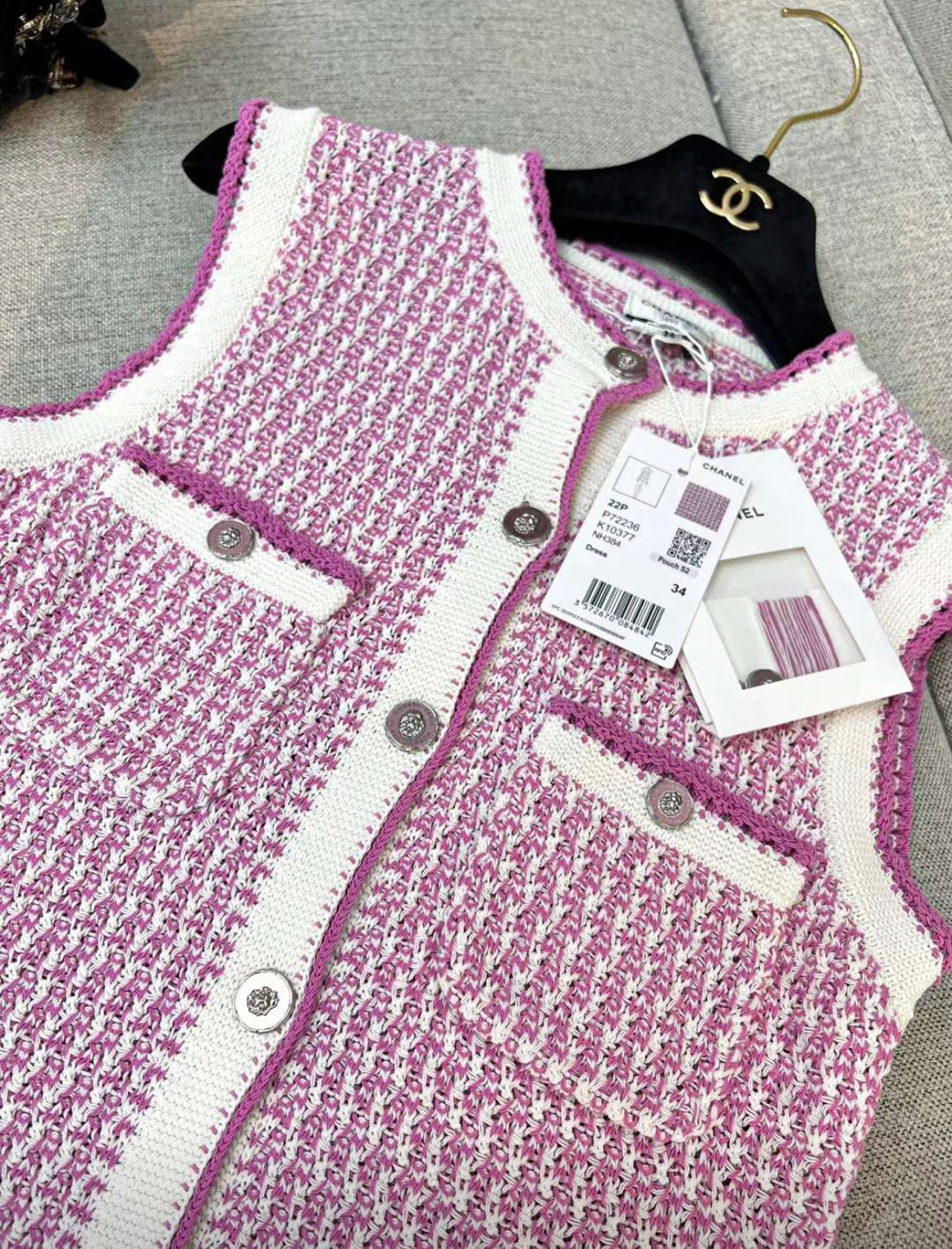 Chanel 22p pink cotton knitted dress size 34
