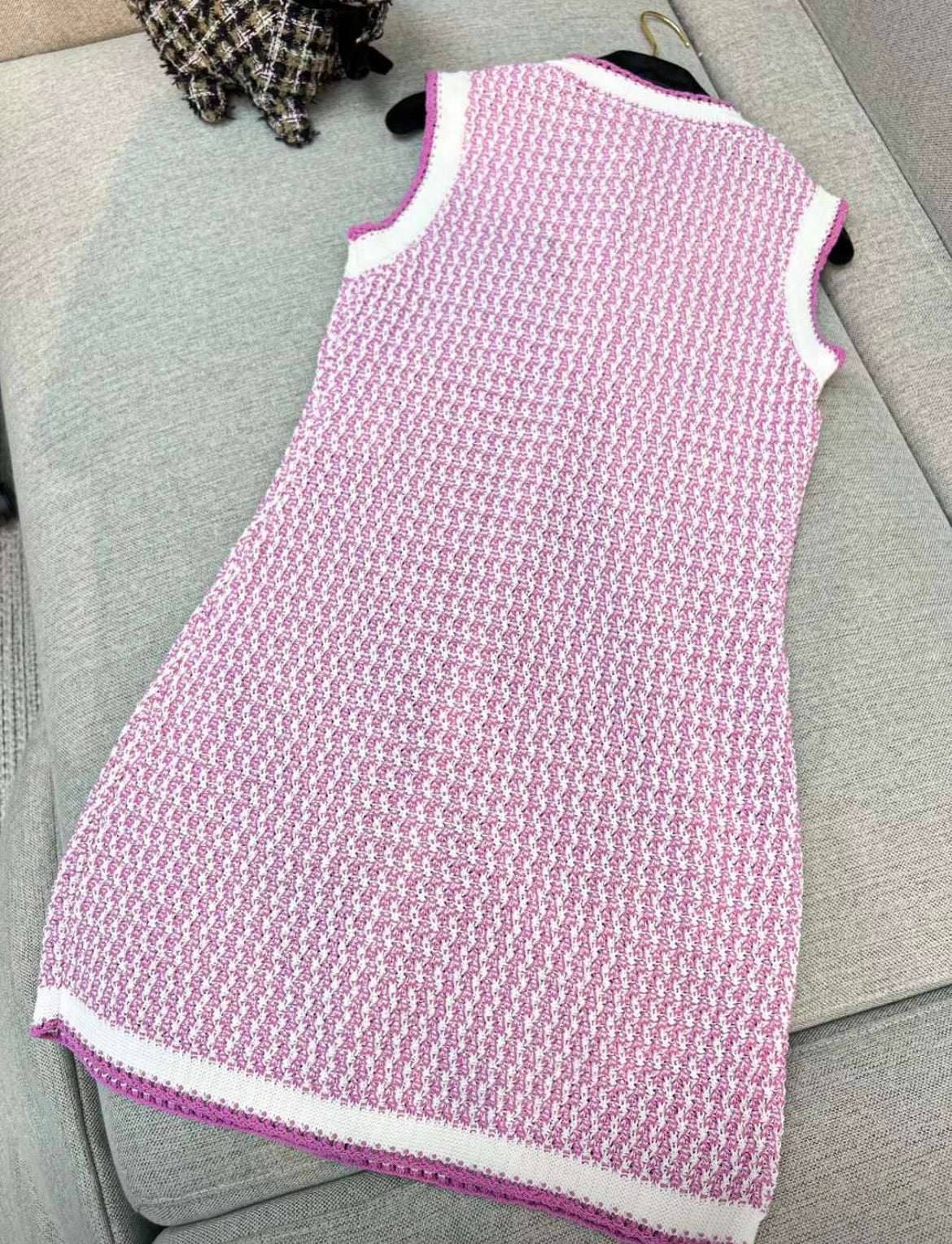 Chanel 22p pink cotton knitted dress size 34