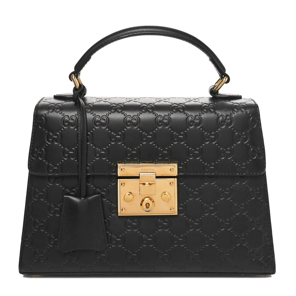Guccissima Signature Small Padlock Top Handle Bag Black