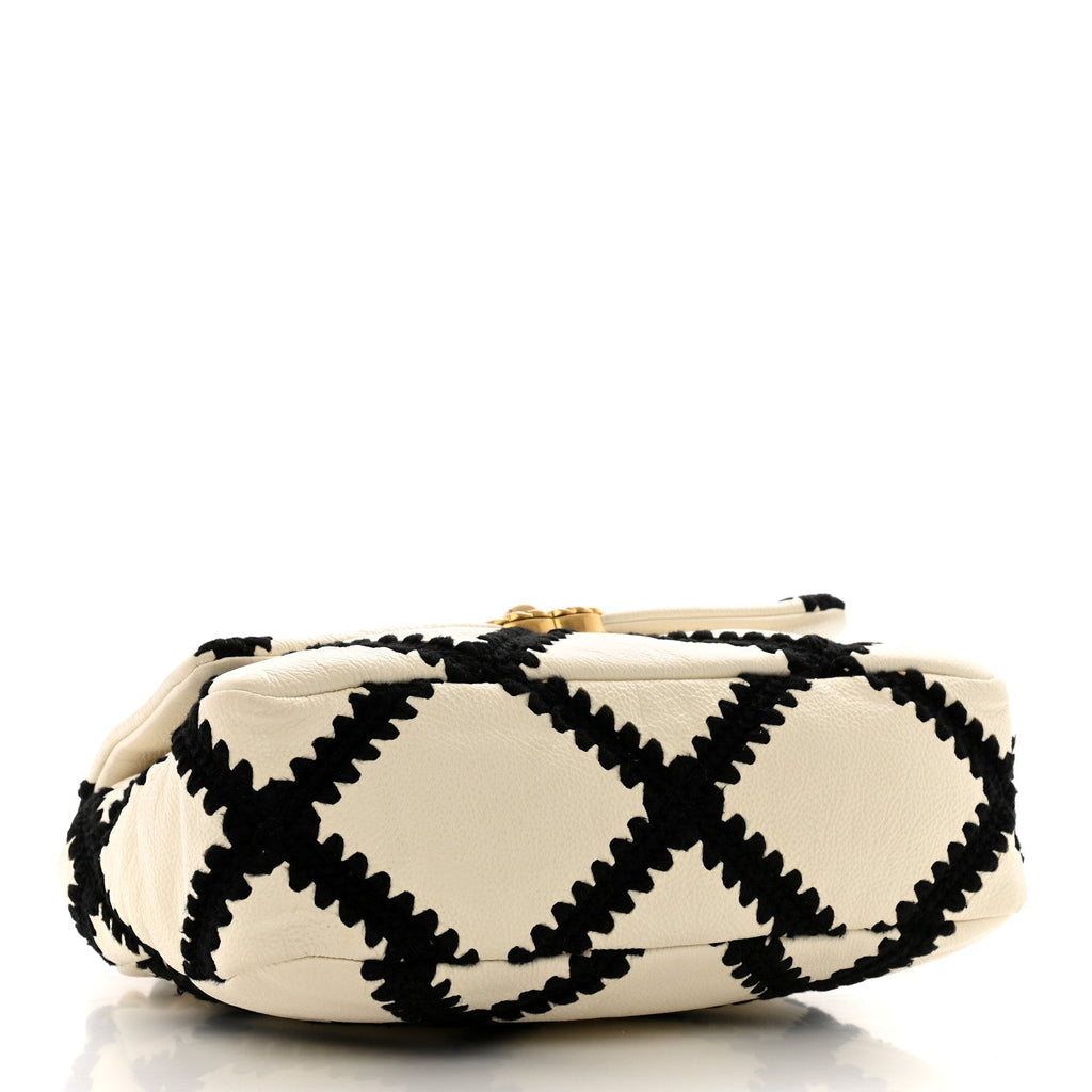 Calfskin Crochet Medium Chanel 19 Flap White Black