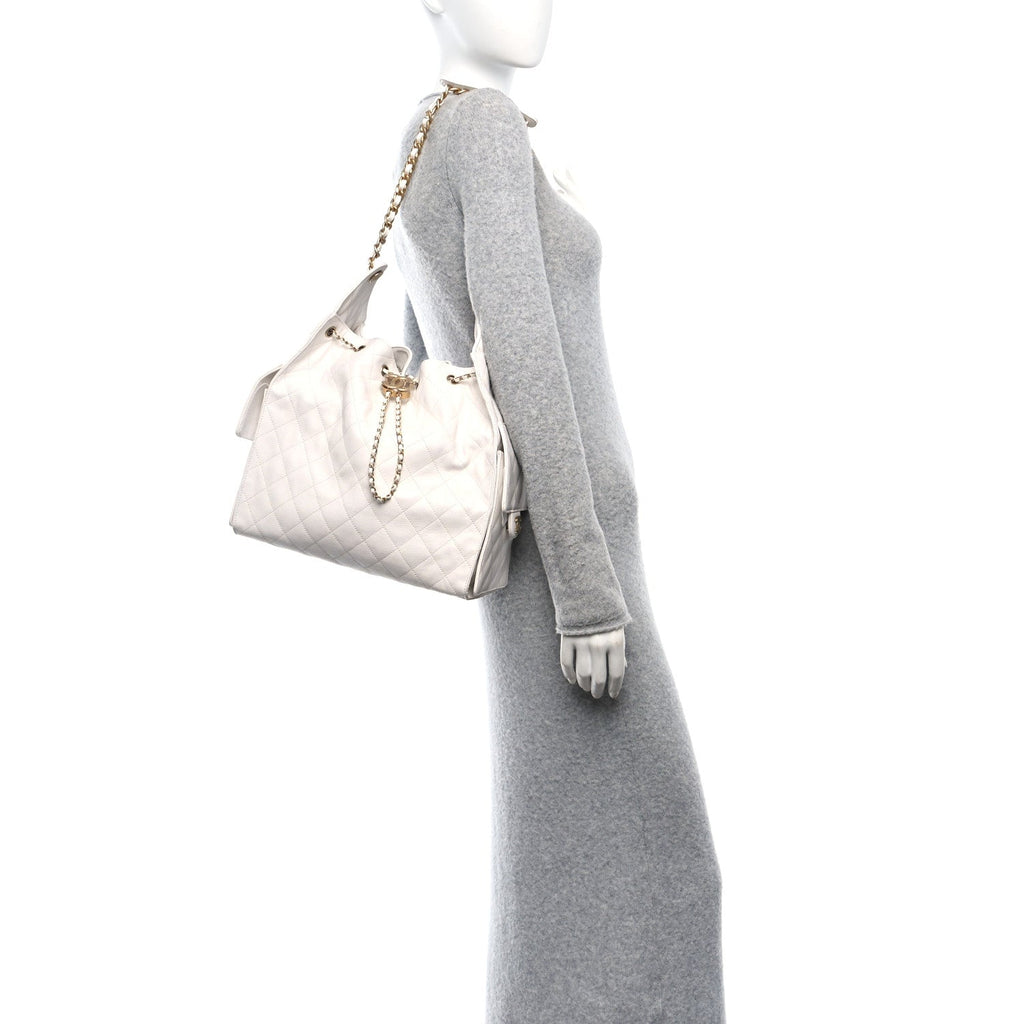 Caviar Quilted Medium Chanel 25 Handbag White