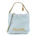 Shiny Caviar Quilted Mini Chanel 22 Light Blue