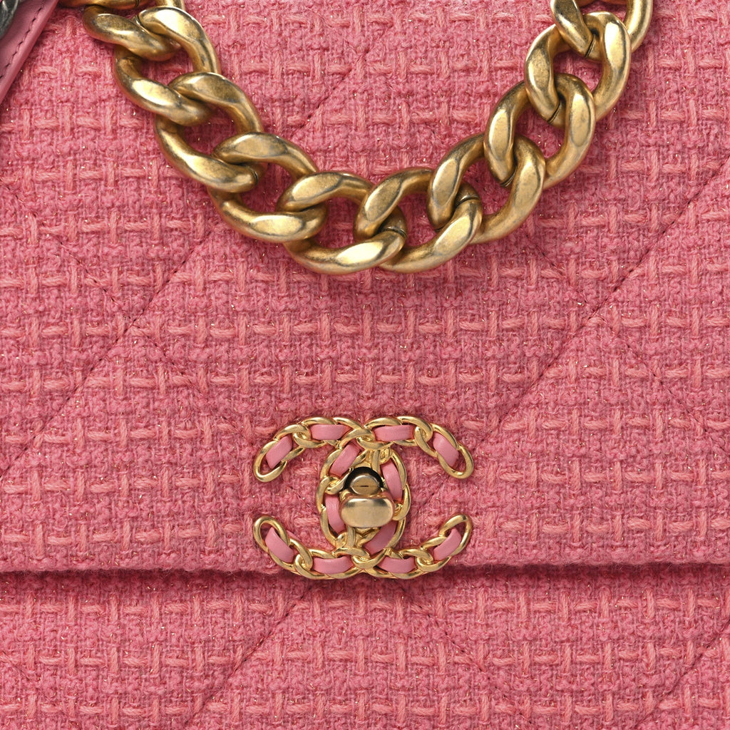 Metallic Tweed Quilted Large Chanel 19 Flap Pink
