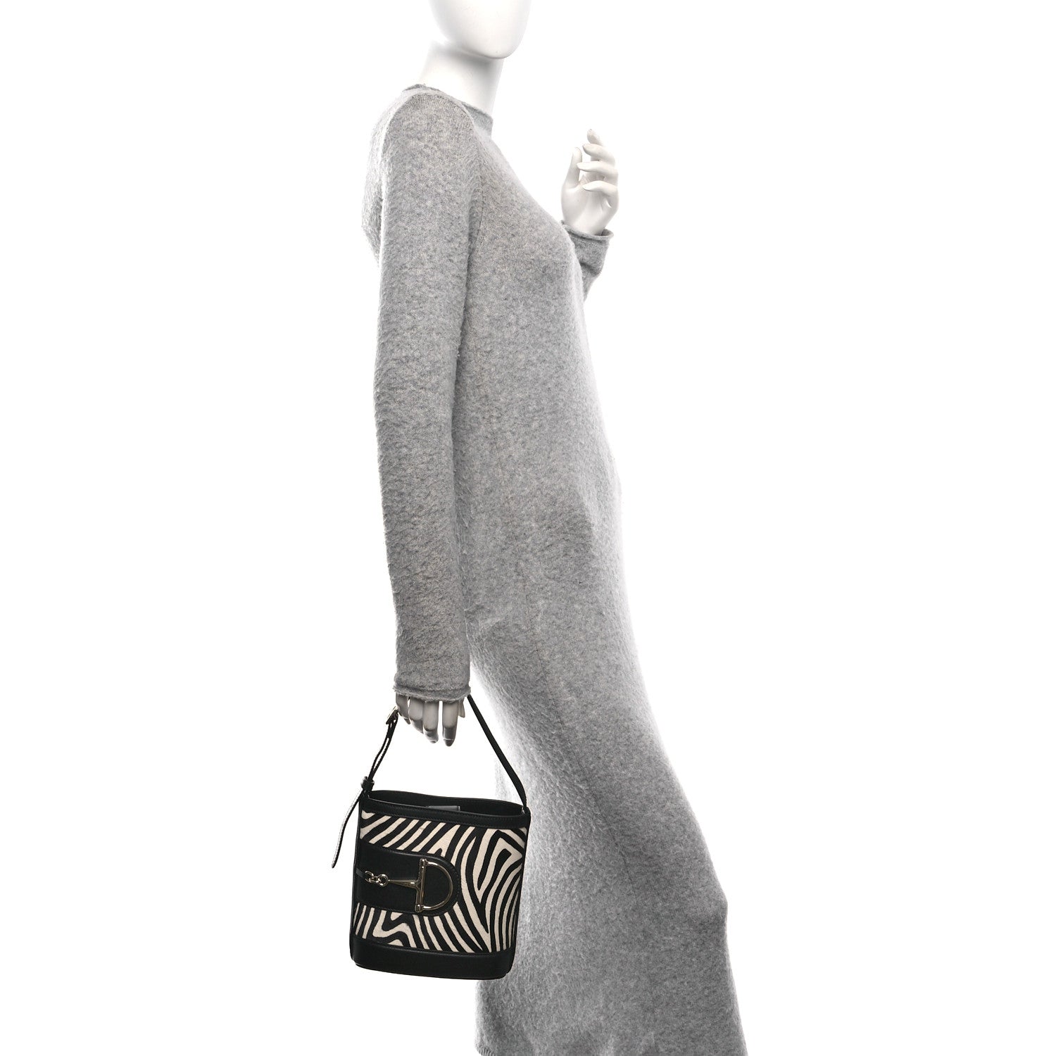 Calf Hair Calfskin Zebra Print Gucci 73 Mini Bucket Bag Black White