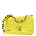 Shiny Lambskin Quilted Medium Chanel 19 Flap Neon Yellow