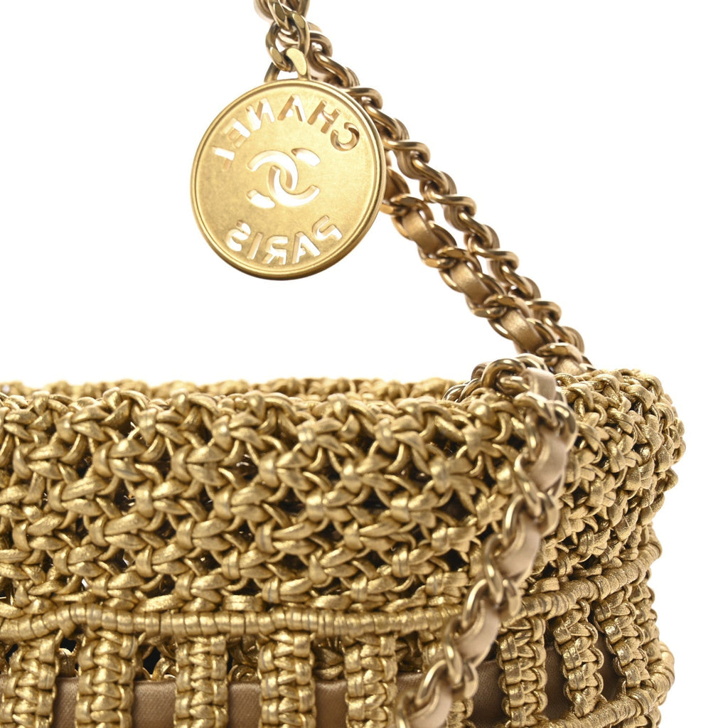 Metallic Calfskin Macrame Mini Chanel 22 Gold