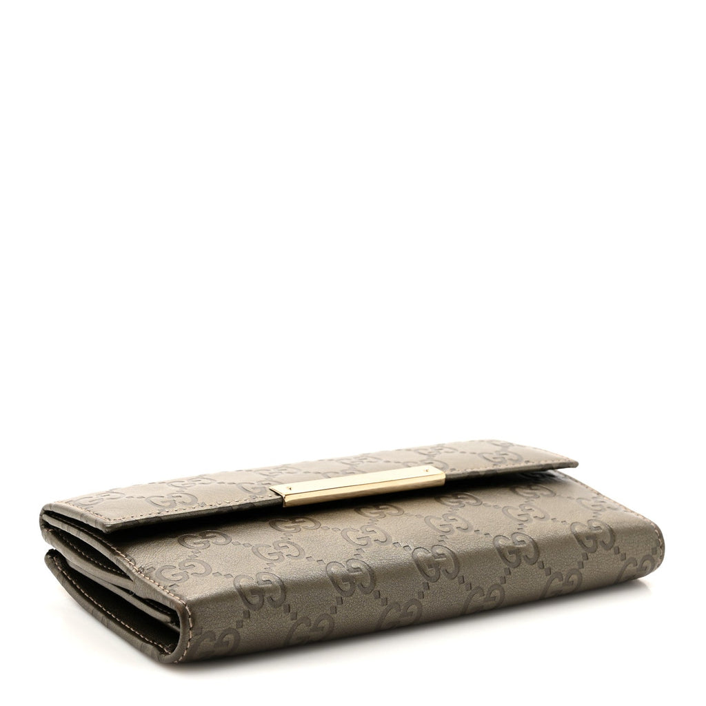 Guccissima Margaux Calfskin Metal Bar Continental Flap Wallet Sasso