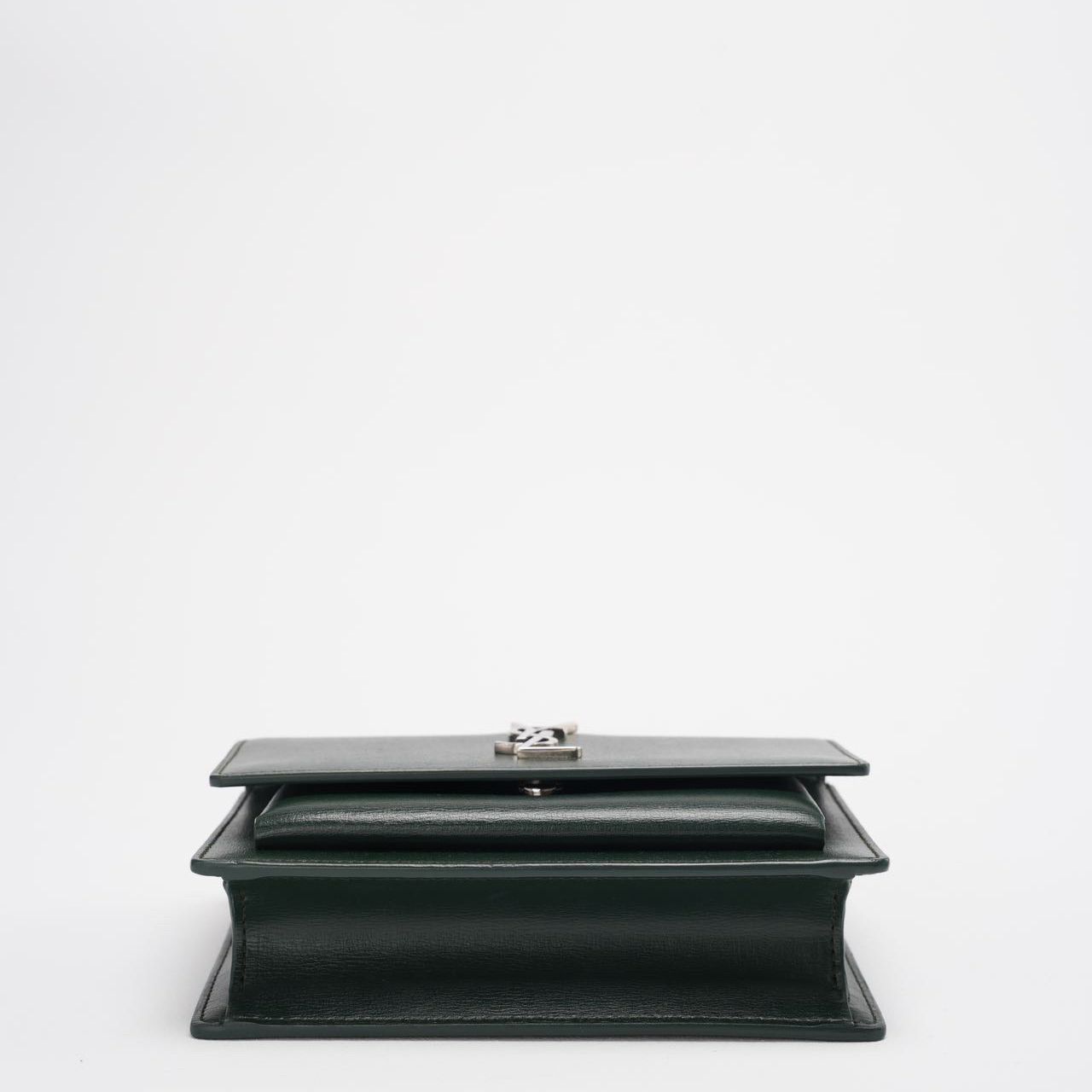 Saint Laurent Sunset Wallet on Chain Mini Olive Green with Silver Tone Hardware