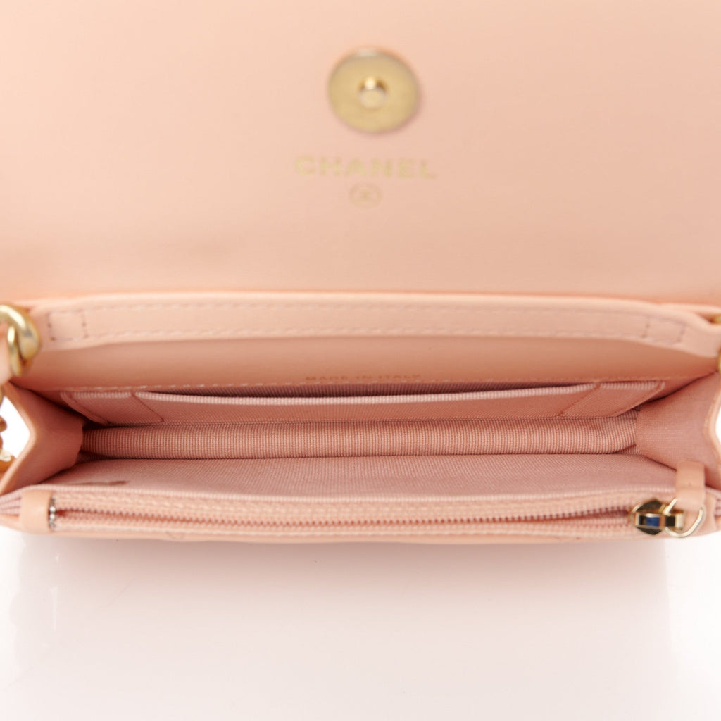 Lambskin Quilted Chanel 19 Clutch With Chain Light Orange
