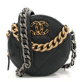 Lambskin Quilted Chanel 19 Round Clutch With Chain Black