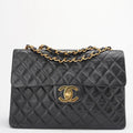 Chanel Vintage Black Maxi Classic Flap Bag Lambskin 1991-1994