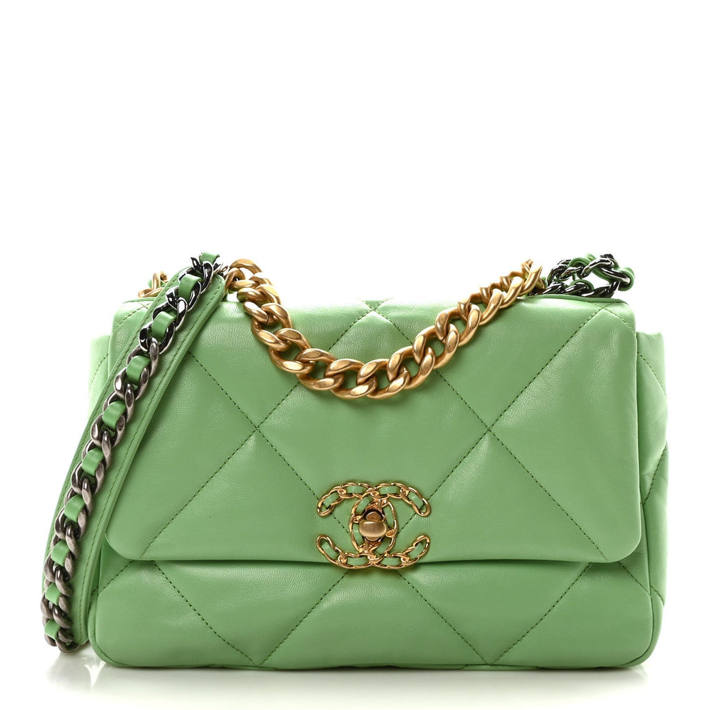 Goatskin Quilted Medium Chanel 19 Flap Green