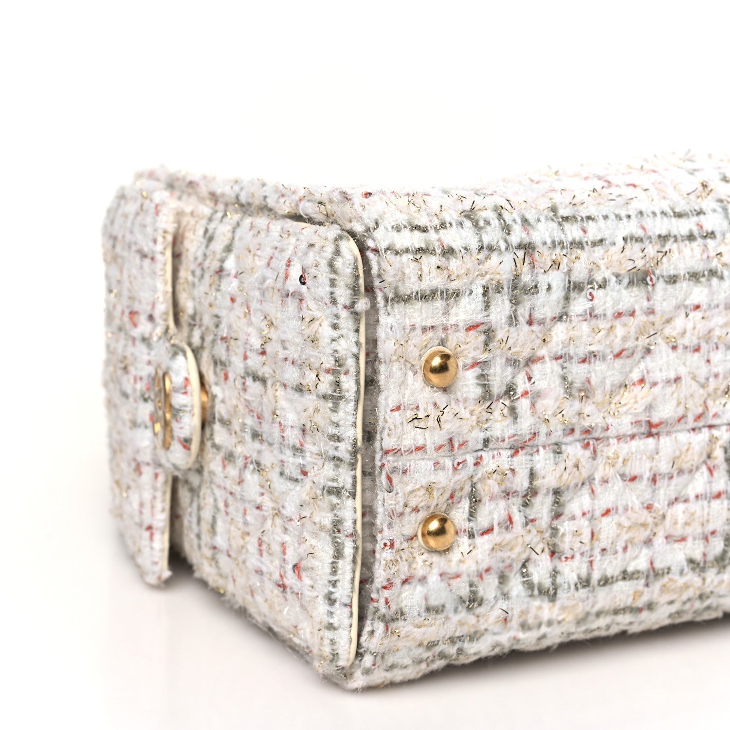 Tweed Quilted Small Chanel 25 Handbag Ecru Khaki Gold Red