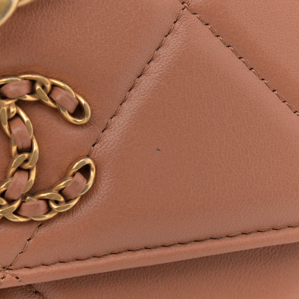 Lambskin Quilted Chanel 19 Wallet On Chain WOC Brown