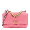 Metallic Tweed Quilted Medium Chanel 19 Flap Pink