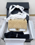 Chanel 24 FLAP BAG Shearling Lambskin & Gold-Tone Metal Beige & Brown