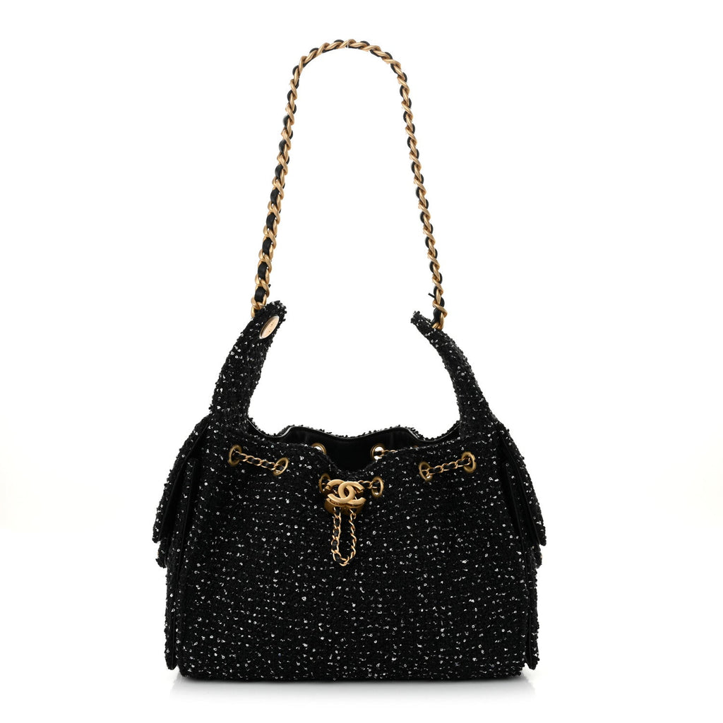 Tweed Quilted Small Chanel 25 Handbag Black