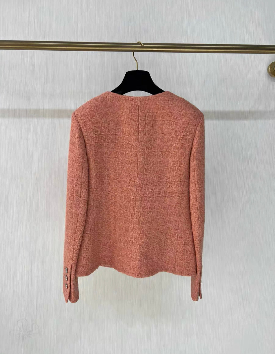 CHANEL 21B coral pink wool collarless tweed Jacket size 34 brand new with tags
