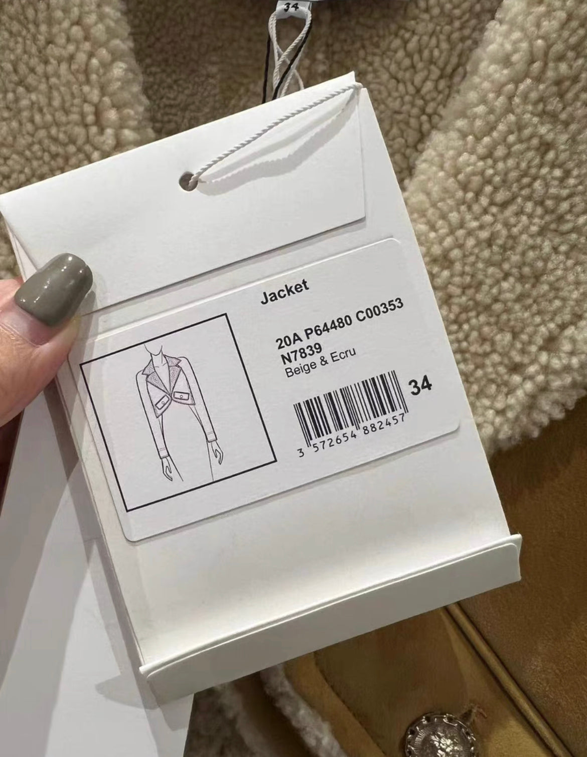 CHANEL 20A BEIGE ECRU SHEARLING LEATHER JACKET Size 34 Brand new with tags