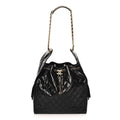 Shiny Crumpled Calfskin Quilted Medium Chanel 25 Handbag Black