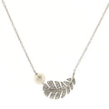 Plume De Chanel Pendant Necklace 18K White Gold and Diamonds with Pearl