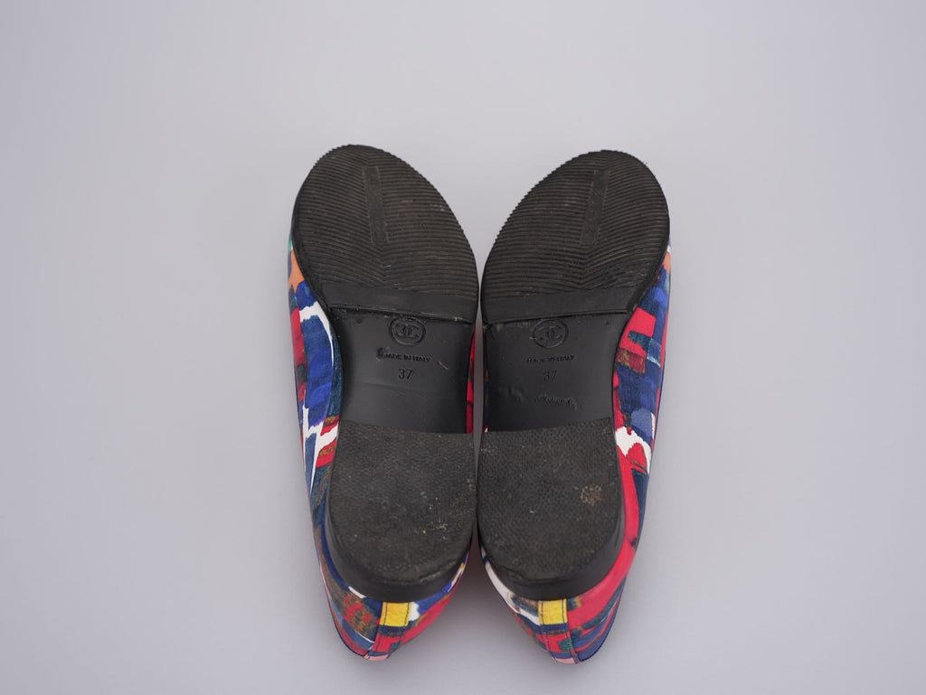 Chanel Multicolor Abstract Patent CC Cap Toe Ballerina Flats Size 37