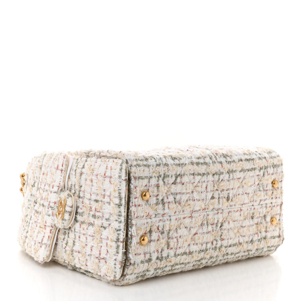 Tweed Quilted Small Chanel 25 Handbag Ecru Khaki Gold Red