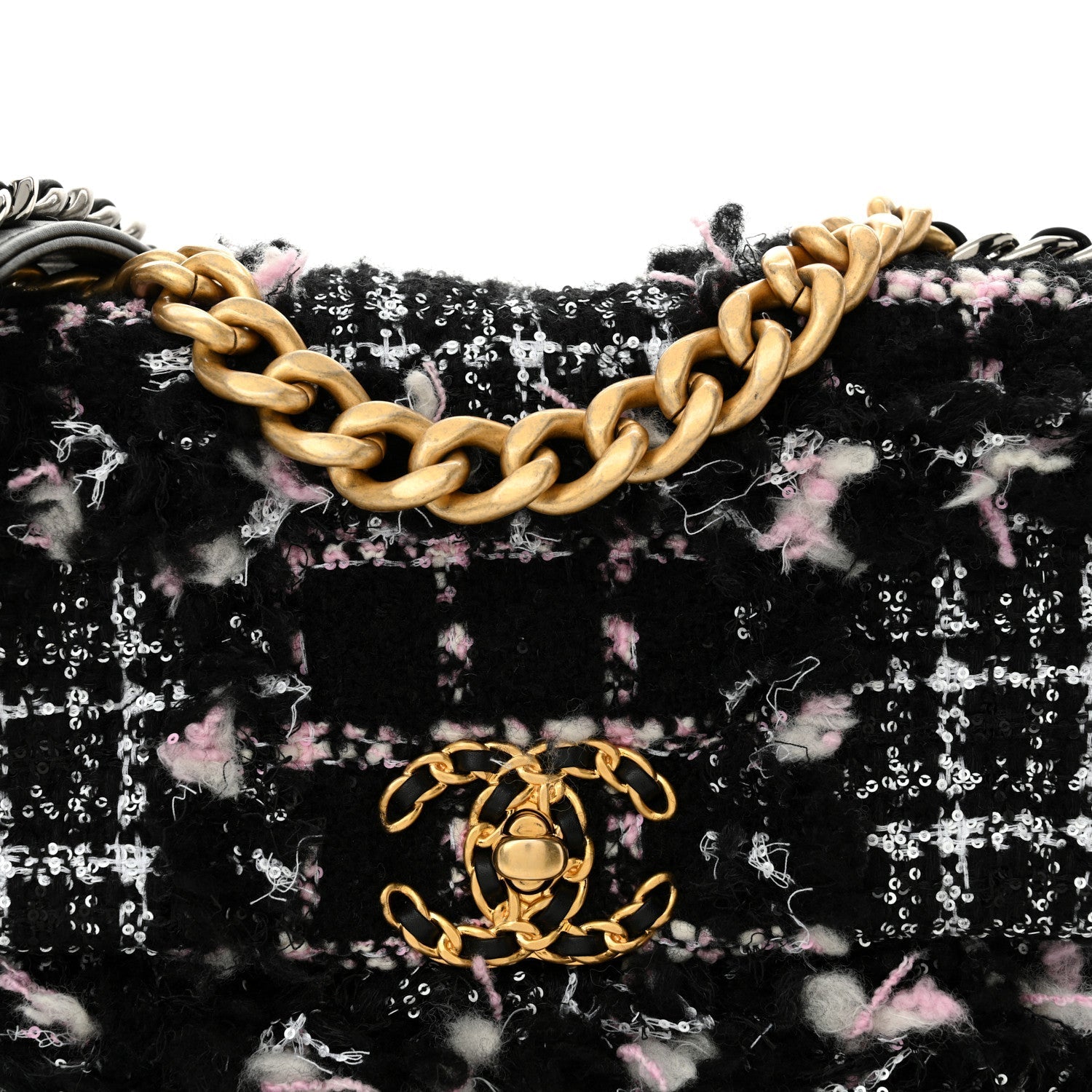 Tweed Sequin Quilted Medium Chanel 19 Flap Black Multicolor