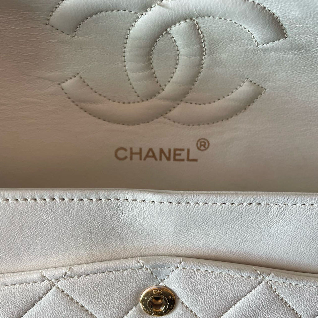 Chanel Vintage White Classic Double Flap Bag with 24k Gold Hardware