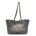 Washed Denim Quilted Chanel 19 East West Shopping Bag Black White